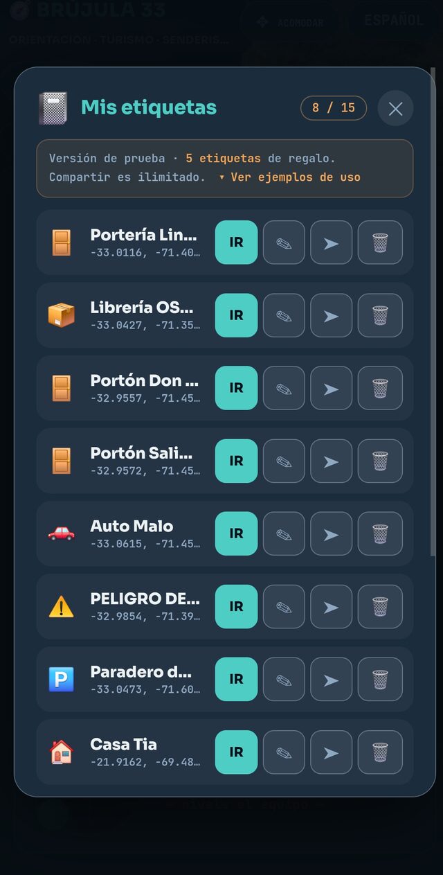 Lista de Mis etiquetas con puntos guardados por el usuario